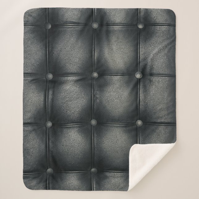 Luxury Buttoned Leather Texture Sherpa Blanket (Front)