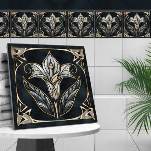 Luxury Calla Lily Pearl and Gold Ceramic Tile