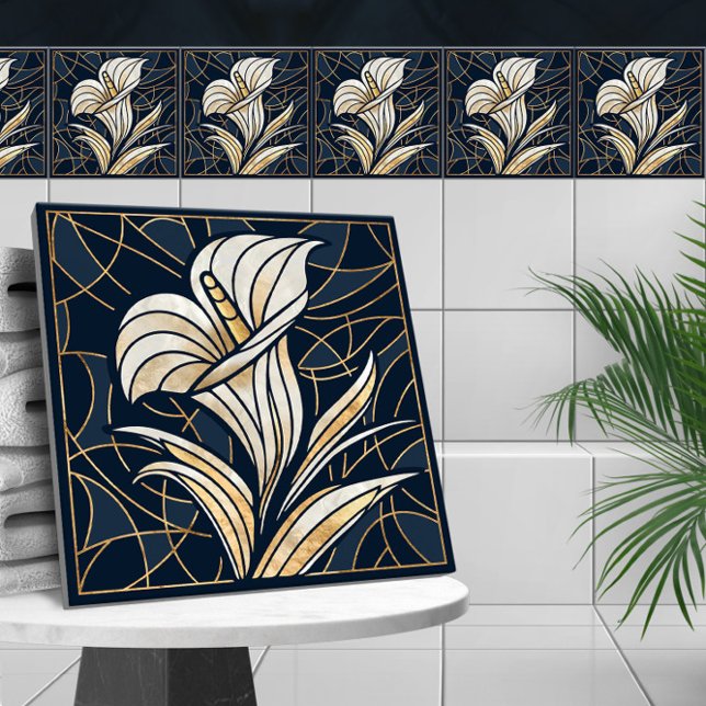 Luxury Calla Lily Pearl and Gold Ceramic Tile (Creator Uploaded)