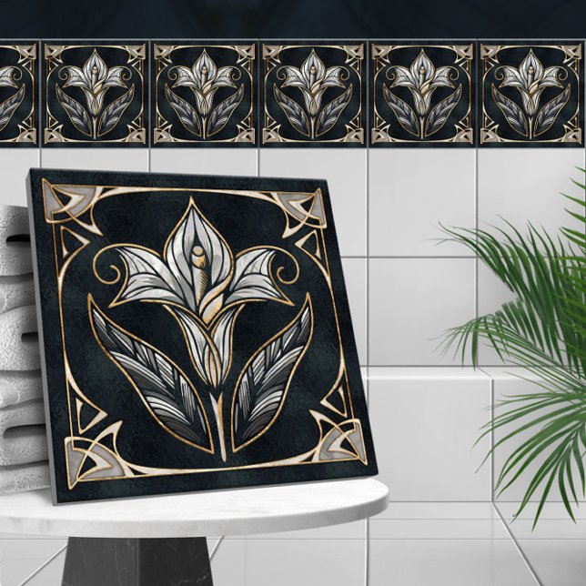 Luxury Calla Lily Pearl and Gold Ceramic Tile (Creator Uploaded)