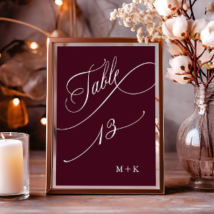 Luxury Calligraphy Burgundy Wedding Number 13, Table Number