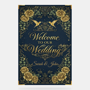 Luxury calligraphy gold naval welcome weddign   acrylic sign