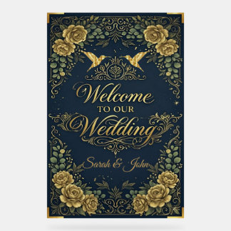 Luxury calligraphy gold naval welcome weddign acrylic sign