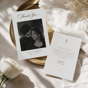 Luxury Calligraphy Wedding Black & White Photo Thank You Card