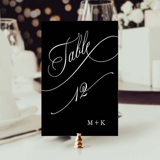 Luxury Calligraphy Wedding Number 12, Black Table Number (Creator Uploaded)