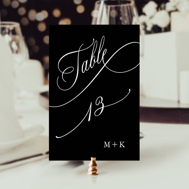 Luxury Calligraphy Wedding Number 13, Black Table Number (Creator Uploaded)