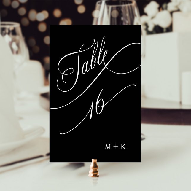Luxury Calligraphy Wedding Number 16, Black Table Number (Creator Uploaded)