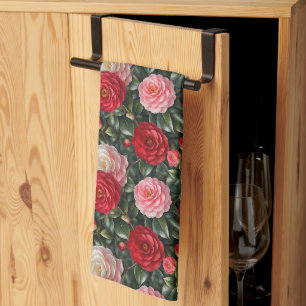Luxury Camellia Blossom Foliage Tea Towel