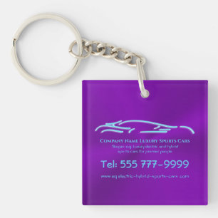 Luxury Car logo - Ice Blue Sports Car on purple Key Ring
