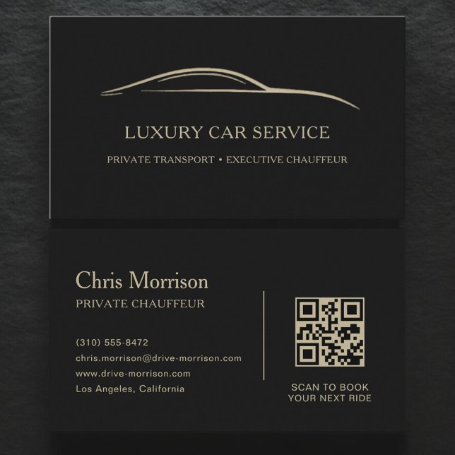 Luxury Car Service QR Code Black & Gold Business Card (Creator Uploaded)
