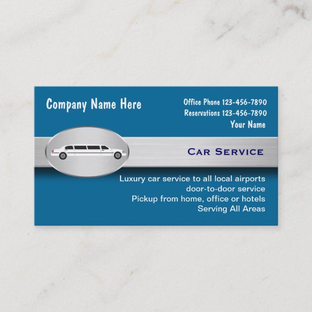 Luxury Car Service Taxi Business Cards (Front)