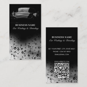 Luxury Car Wash Automotive Cleaning QR Code Black Business Card