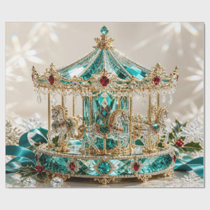Luxury Carousel Teal Christmas Wrapping Paper
