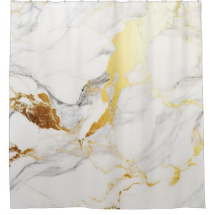 Luxury Carrara White Marble Bold Gold Veins Shower Curtain