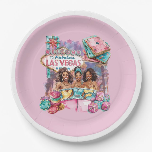 Luxury Casino Bachelorette Afro Girls Illustration Paper Plate (Front)