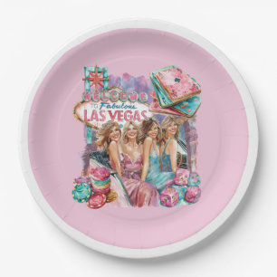 Luxury Casino Bachelorette Girls Illustration Paper Plate