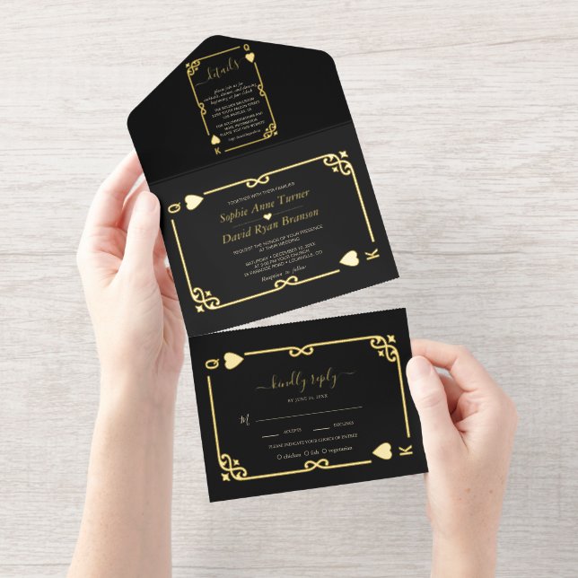 Luxury Casino Las Vegas Poker Wedding Real Foil  All In One Invitation (Tearaway)