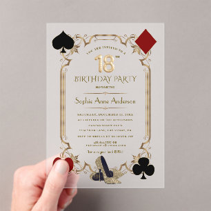 Luxury Casino Night Gold Art Deco 18th Birthday  Acrylic Invitations