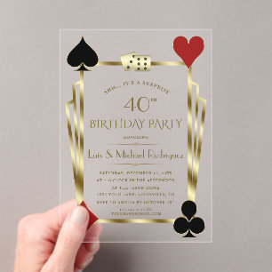 Luxury Casino Night Las Vegas Poker Birthday Acrylic Invitations