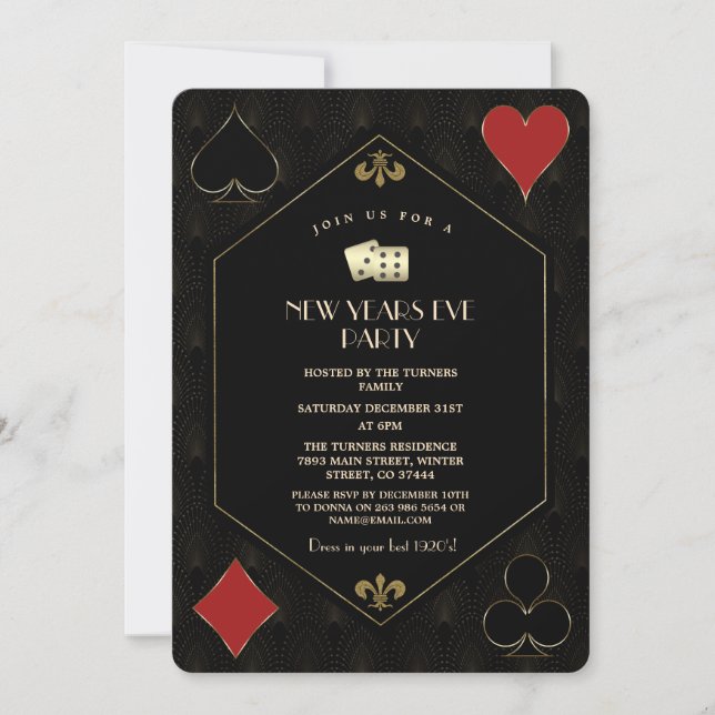 Luxury Casino Vegas Gold Gatsby New Year's Eve  Invitation (Front)