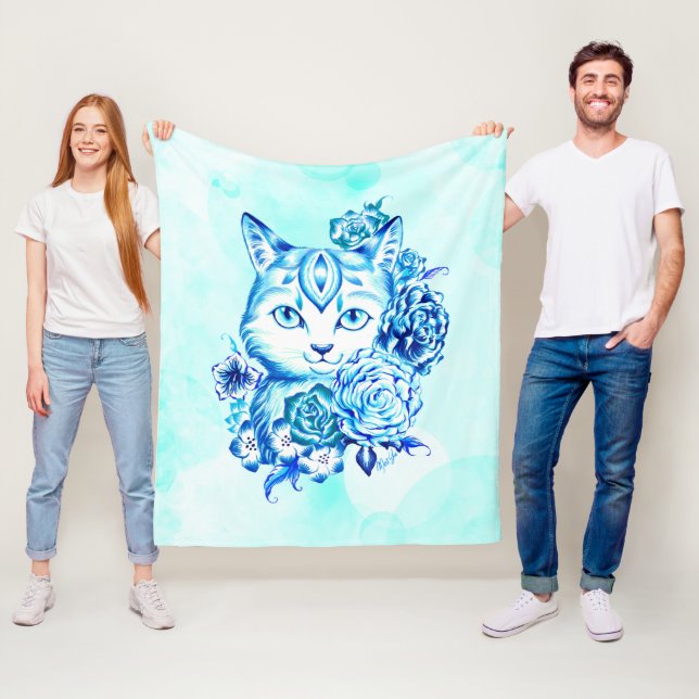 Luxury Cat Art Buttery Soft Fleece Blanket MEDIUM (In Situ)