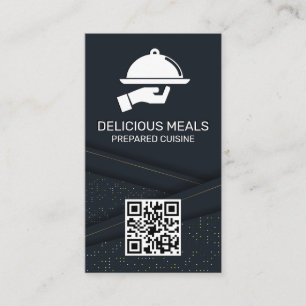 Luxury Catering Service Abstract Panel QR Code Business Card