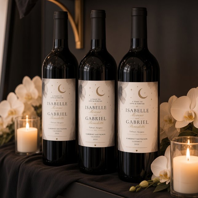 Luxury Celestial Moon Wedding  Wine Label (Creator Uploaded)