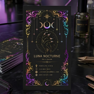 Luxury Celestial Nail Salon Moon QR Code Beauty Business Card