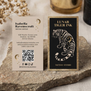 Luxury Celestial Tiger Tattoo Artist Black Gold Business Card