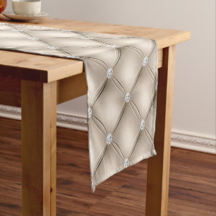 Luxury Champagne Diamond Tufted Pattern Short Table Runner