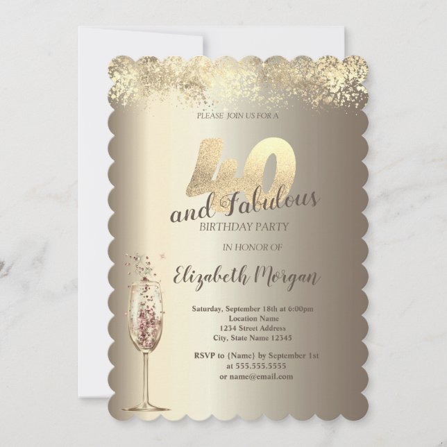 Luxury Champagne Glass Gold Confetti 40th Birthday Invitation (Front)