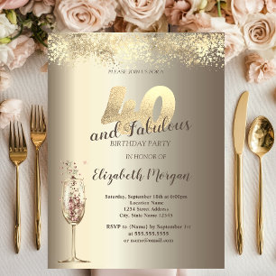 Luxury Champagne Glass Gold Confetti 40th Birthday Invitation