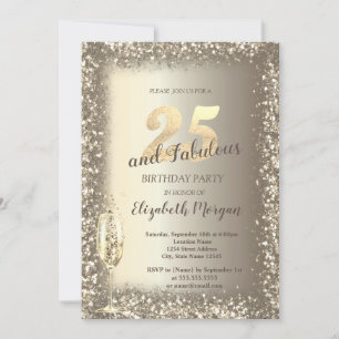 Luxury Champagne Glass Gold Confetti Frame 25th Invitation
