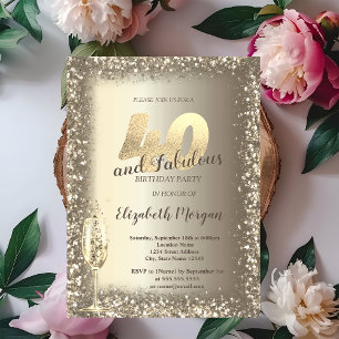 Luxury Champagne Glass Gold Confetti Frame 40th  Invitation