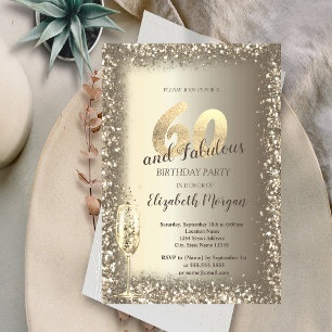 Luxury Champagne Glass Gold Confetti Frame 60th Invitation