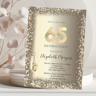 Luxury Champagne Glass Gold Confetti Frame 65th  Invitation