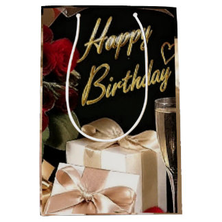 Luxury Champagne Gold Confetti Pattern | Elegant C Medium Gift Bag