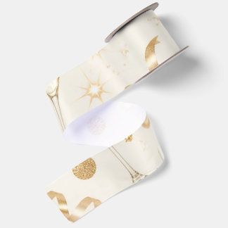 Luxury Champagne Gold Confetti Pattern | Elegant C Satin Ribbon
