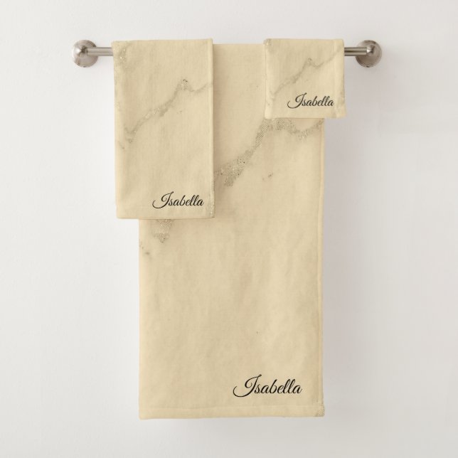 Luxury Champagne Gold Glitter Marble Customise Bath Towel Set (Insitu)
