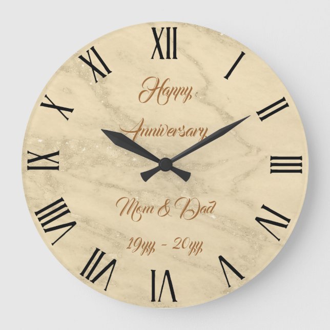 Luxury Champagne Gold Glitter Marble Customise Large Clock (Front)