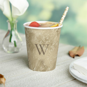 Luxury Champagne Gold Metallic with Monogram Paper Cups