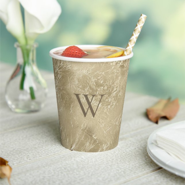 Luxury Champagne Gold Metallic with Monogram Paper Cups (Insitu)