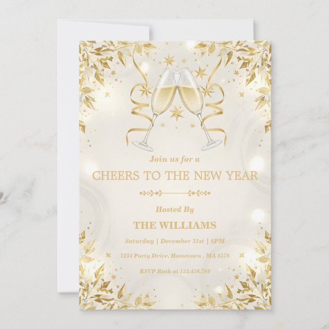 Luxury Champagne & Gold New Year Party Invitation (Front)