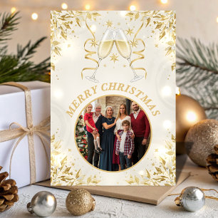 Luxury Champagne & White Family Christmas Photo Holiday Card