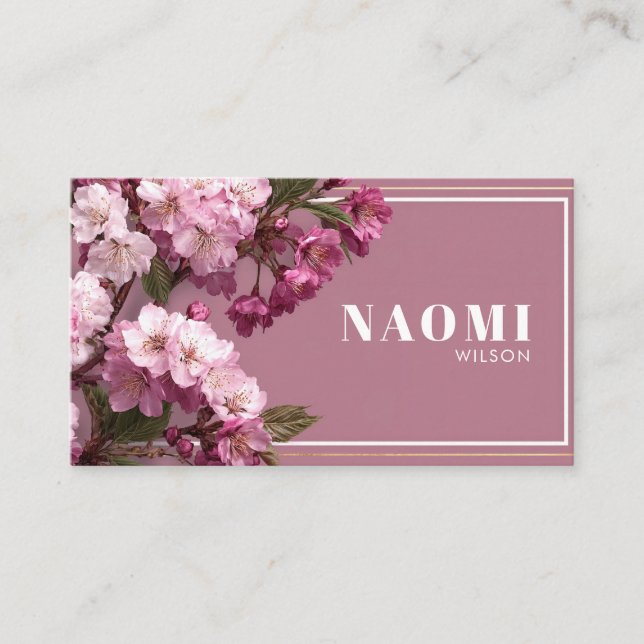 Luxury Cherry Blossom Gold Frame Business Card (Front)