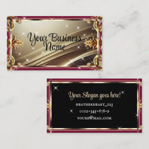 Luxury Chic Black Gold Burgundy Red Ombre Ornate Business Card