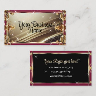 Luxury Chic Black Gold Burgundy Red Ombre Ornate Business Card