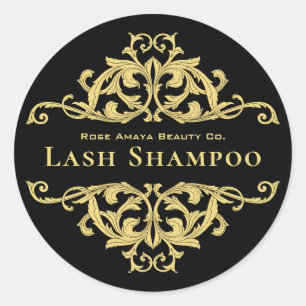 Luxury Chic Black Gold Damask Lash Cleanser Classic Round Sticker