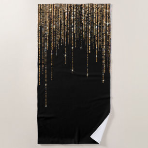 Luxury Chic Black Gold Sparkly Glitter Fringe Beach Towel