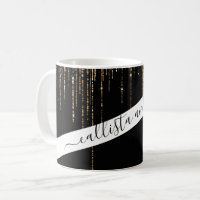 Luxury Chic Black Gold Sparkly Glitter Fringe